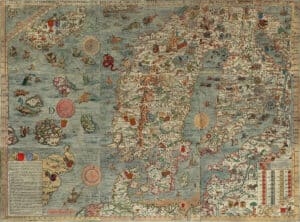 An old sea map showing sweden