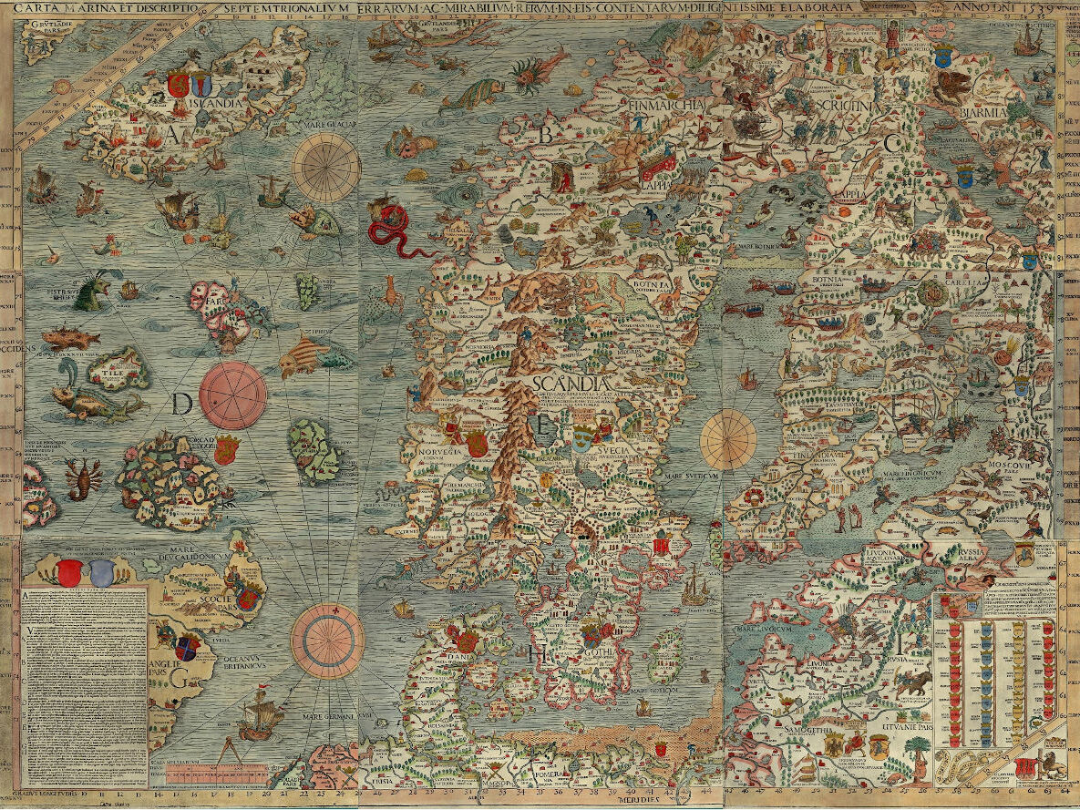 An old sea map showing sweden