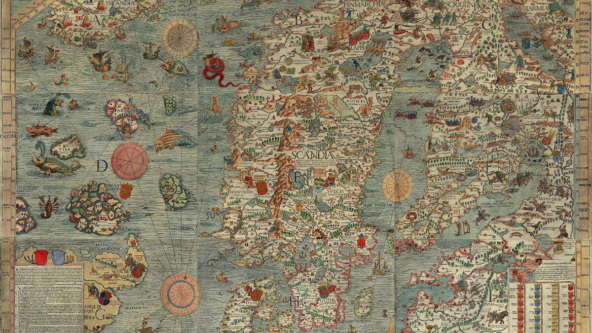 An old sea map showing sweden