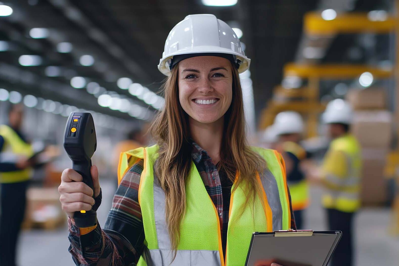 Mitarbeiterin mit Handscanner in einem Warenlager
