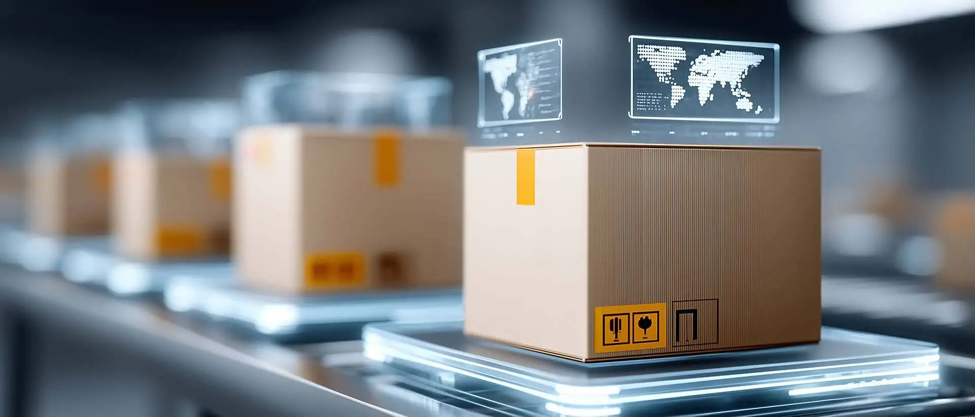  Cardboard-boxes-moving-on-a-conveyor-belt-visualized-with-high-tech-global-tracking-interfaces
