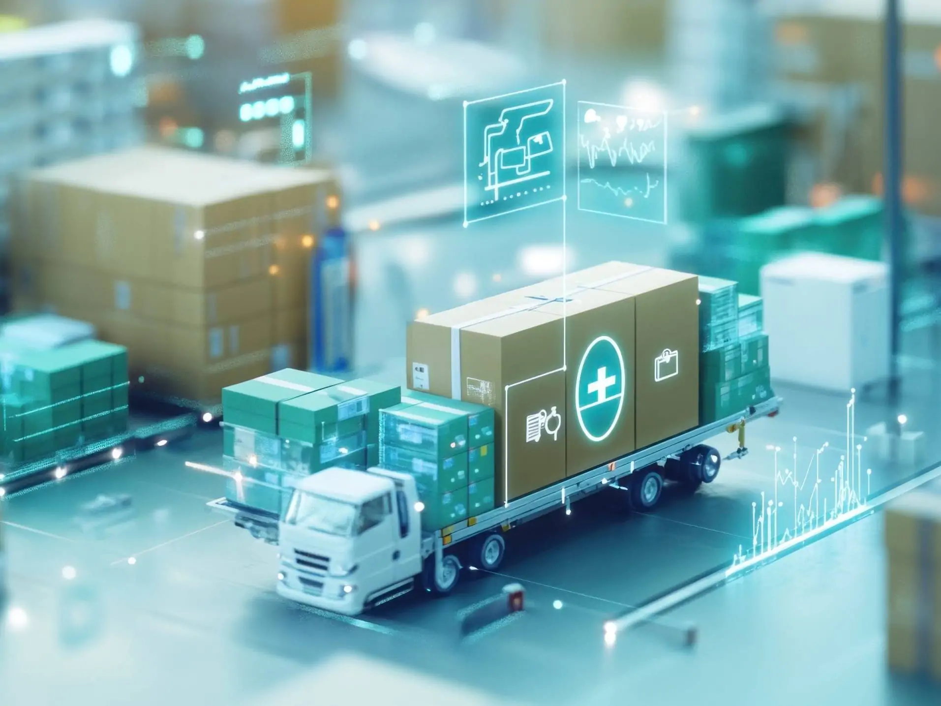 Conceptual image of medical distribution showing healthcare supply chain