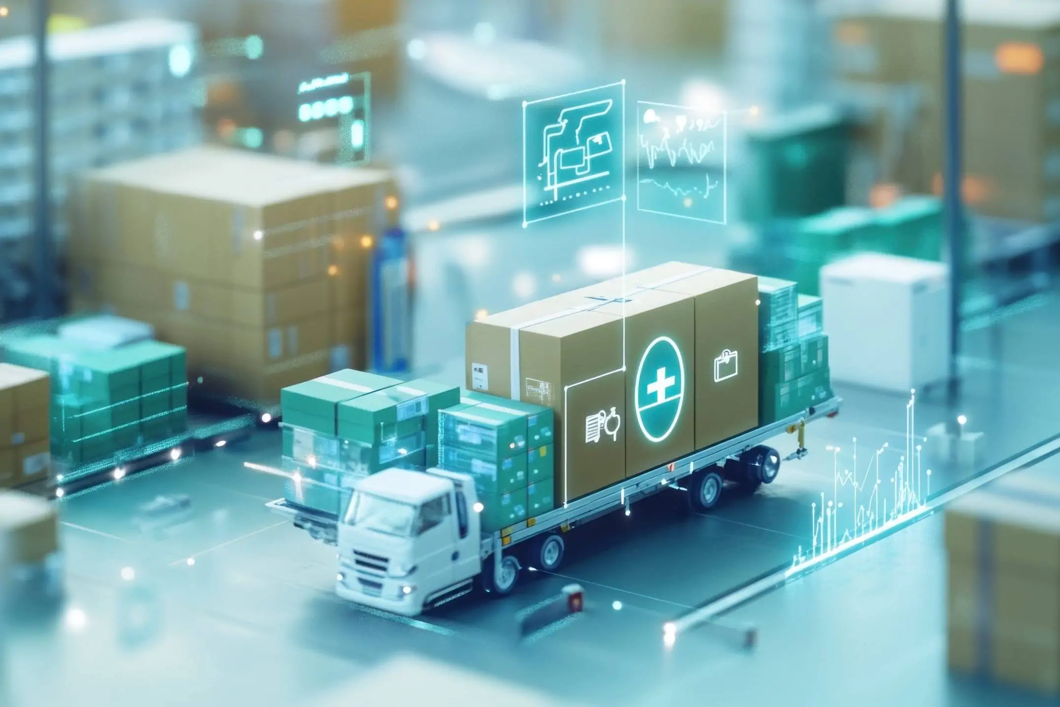Conceptual image of medical distribution showing healthcare supply chain