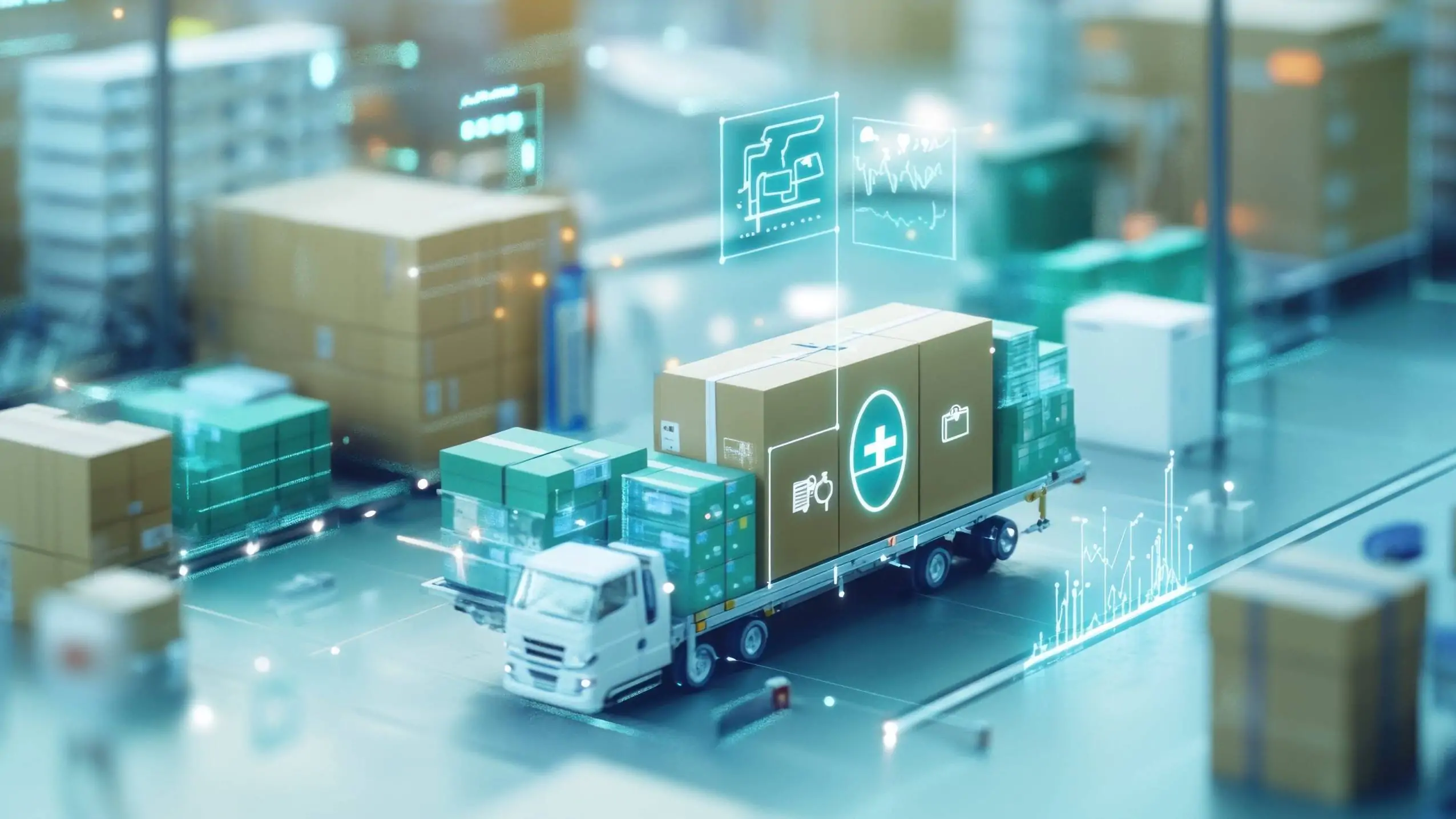 Conceptual image of medical distribution showing healthcare supply chain