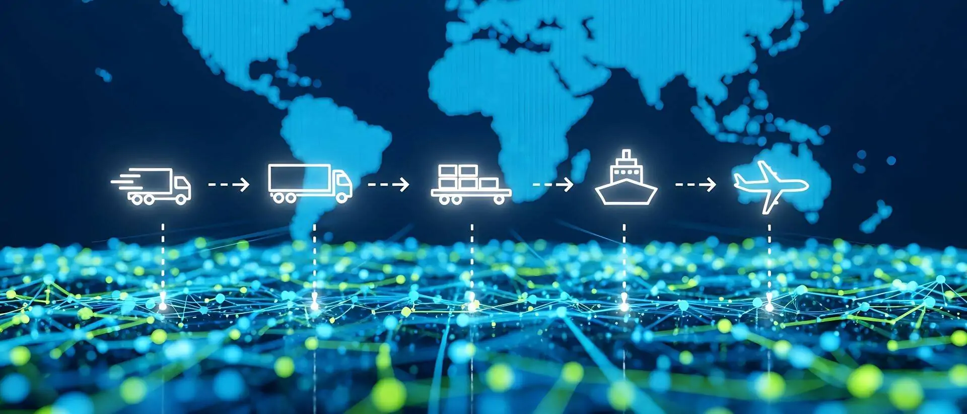 Big Data symbolisiert durch Weltkarte und Icons von Transportmitteln