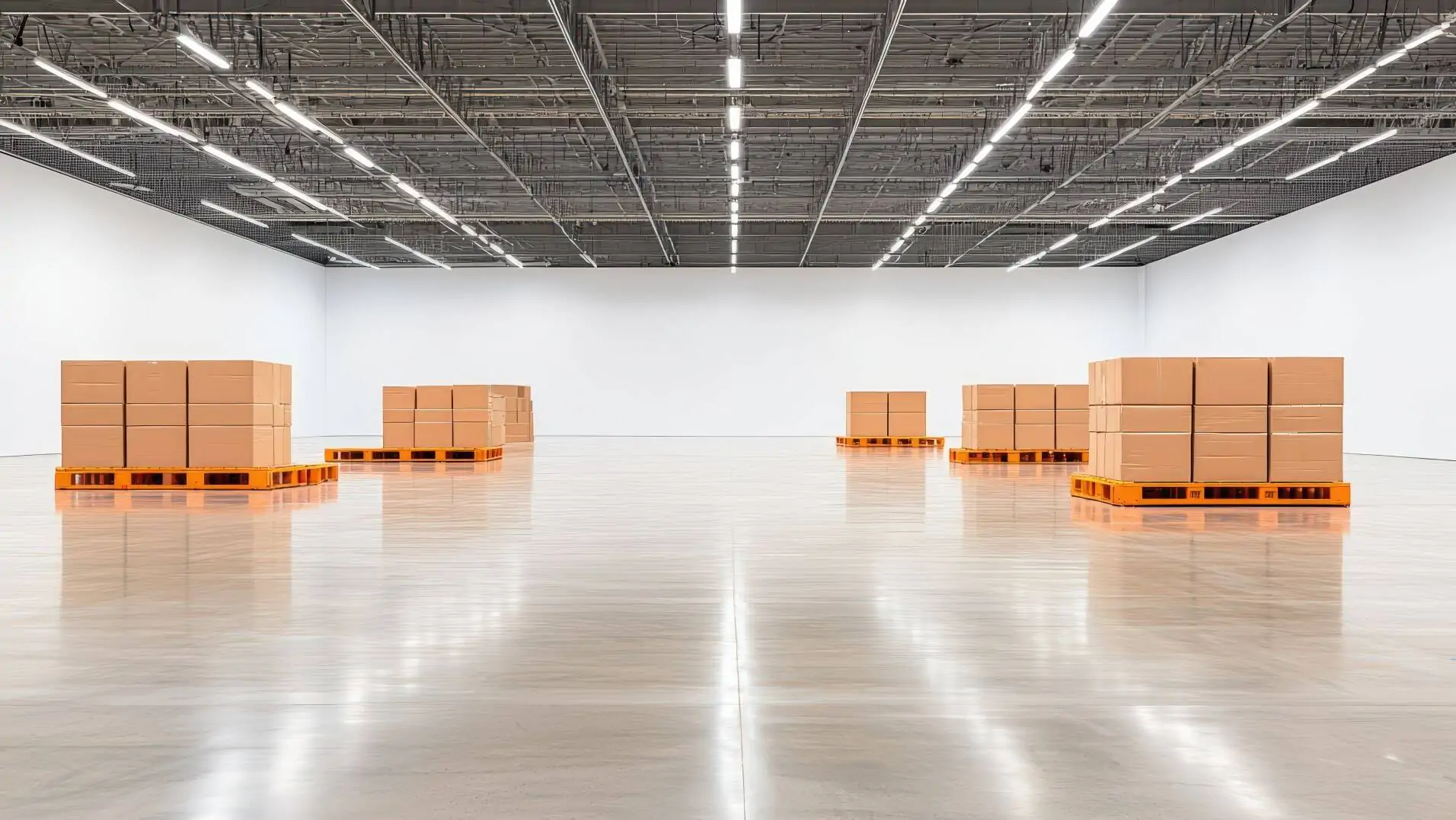 Relativ leere Lagerhalle mit einigen Pallettten symbolisiert Slotting-Optimierung