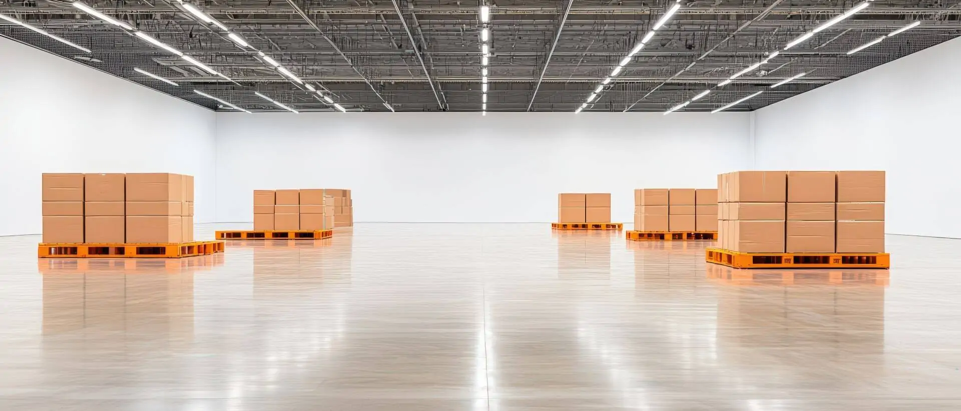 Relativ leere Lagerhalle mit einigen Pallettten symbolisiert Slotting-Optimierung